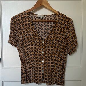 Vintage John Paul Richard tan and black Patterned Blouse